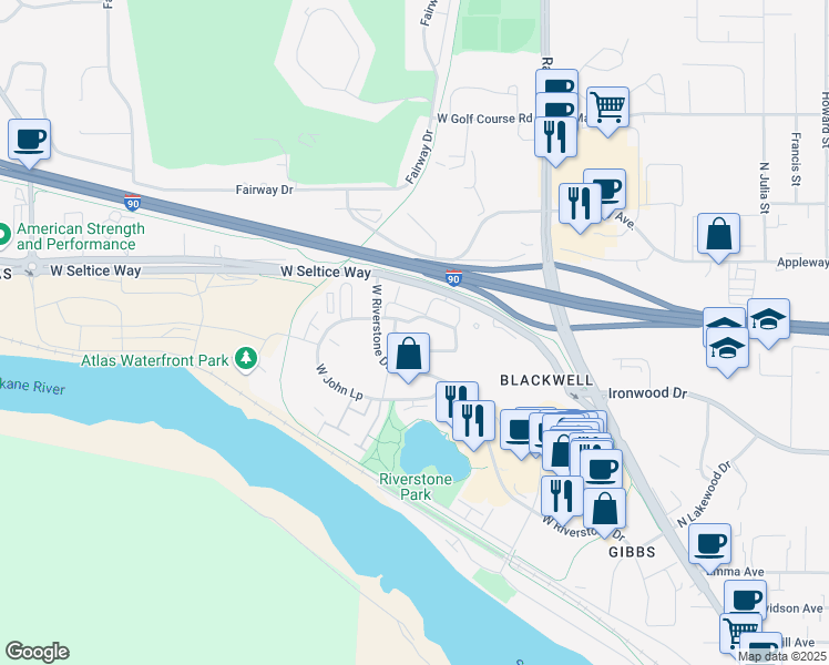 map of restaurants, bars, coffee shops, grocery stores, and more near 2128 West Whistler Loop in Coeur d'Alene