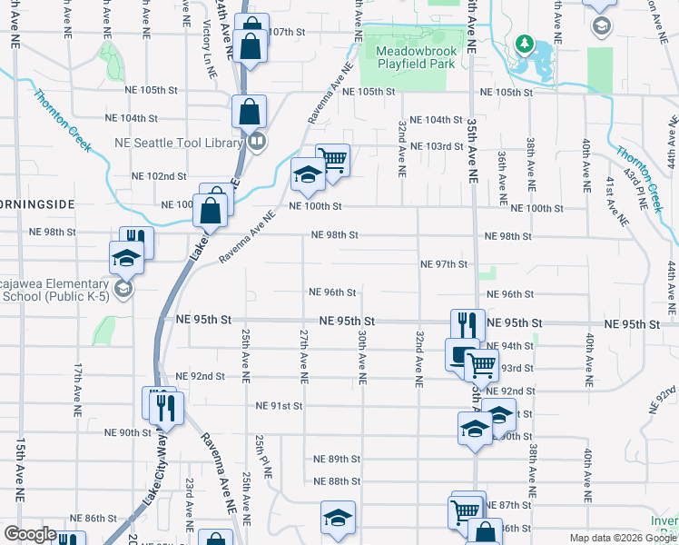 map of restaurants, bars, coffee shops, grocery stores, and more near 2756 Northeast 96th Street in Seattle