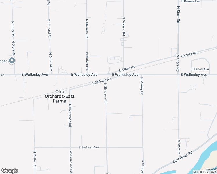 map of restaurants, bars, coffee shops, grocery stores, and more near 4524 North Simpson Road in Otis Orchards-East Farms