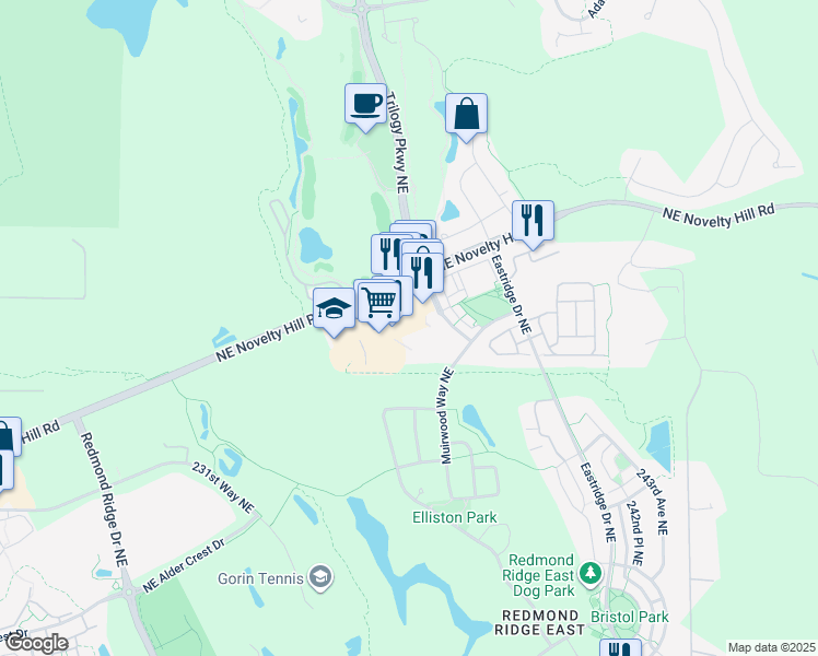 map of restaurants, bars, coffee shops, grocery stores, and more near 23475 Northeast Novelty Hill Road in Redmond