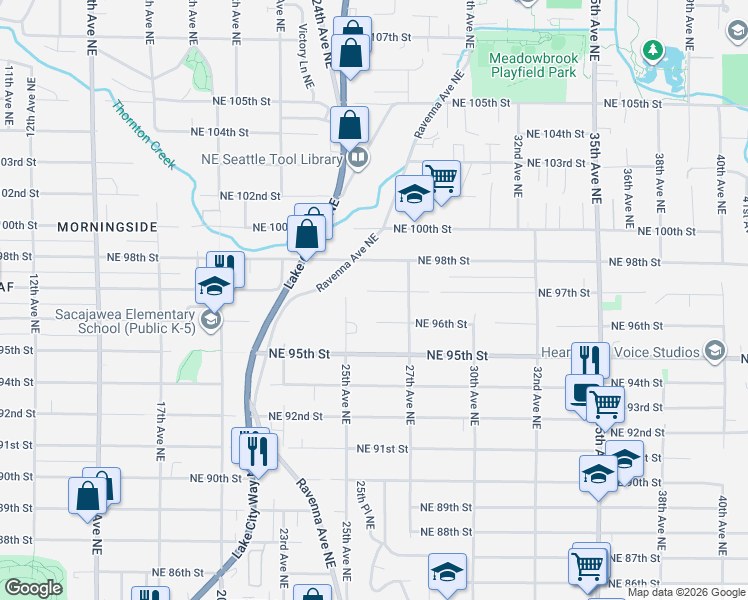 map of restaurants, bars, coffee shops, grocery stores, and more near 9602 25th Avenue Northeast in Seattle