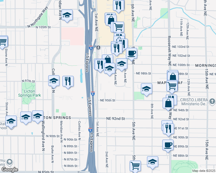 map of restaurants, bars, coffee shops, grocery stores, and more near 150 Northeast 95th Street in Seattle