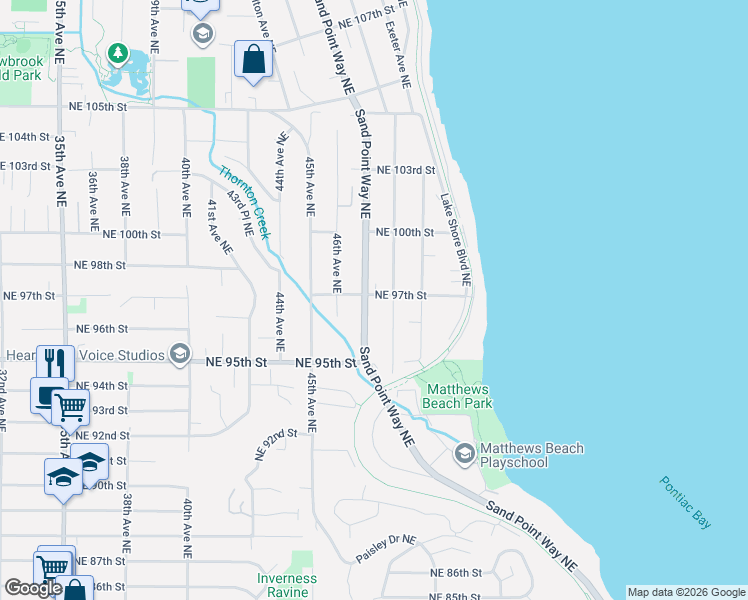 map of restaurants, bars, coffee shops, grocery stores, and more near 9527 48th Avenue Northeast in Seattle
