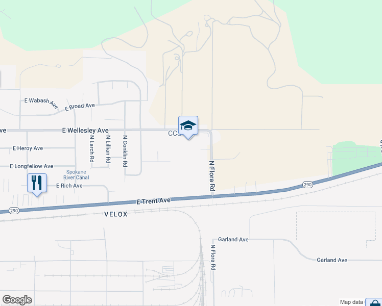 map of restaurants, bars, coffee shops, grocery stores, and more near 16924 East Wellesley Avenue in Spokane Valley