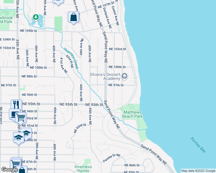 map of restaurants, bars, coffee shops, grocery stores, and more near 9527 48th Avenue Northeast in Seattle