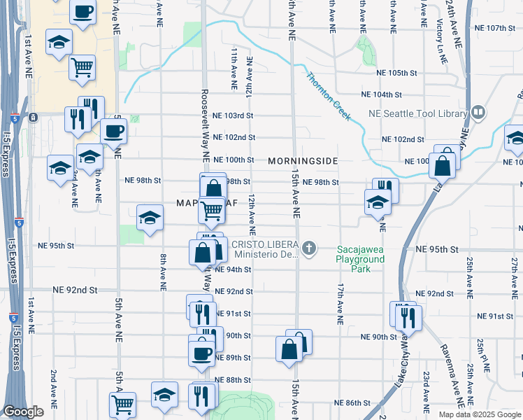 map of restaurants, bars, coffee shops, grocery stores, and more near 1207 Northeast 96th Street in Seattle