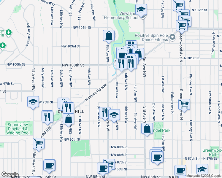 map of restaurants, bars, coffee shops, grocery stores, and more near 9514 8th Avenue Northwest in Seattle