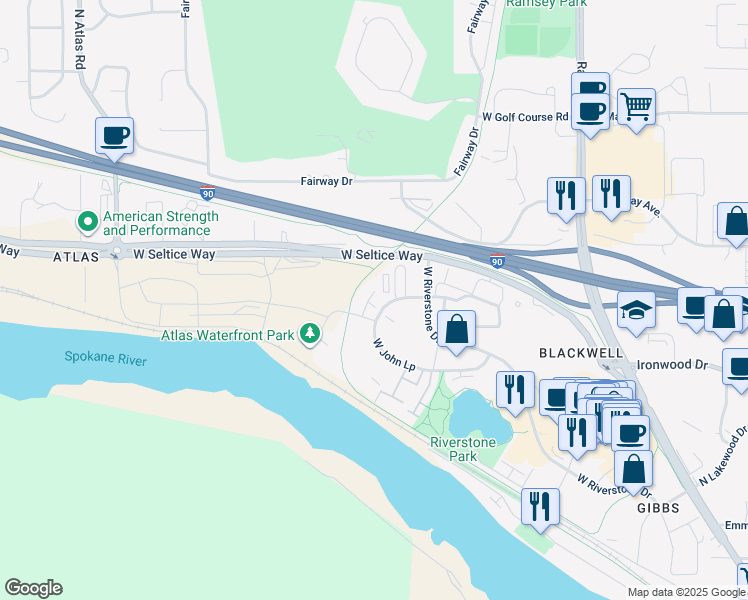 map of restaurants, bars, coffee shops, grocery stores, and more near 3016 North Casa Court in Coeur d'Alene