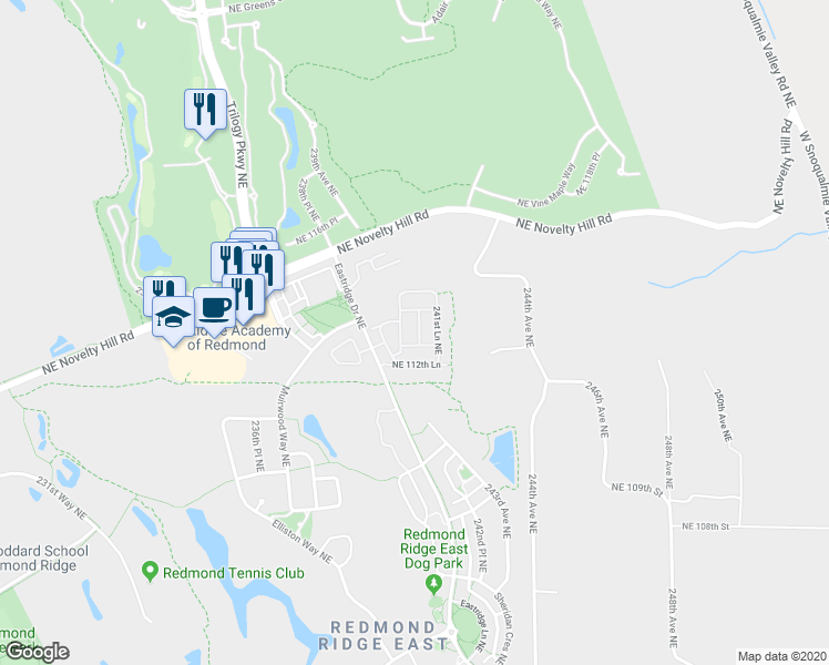 map of restaurants, bars, coffee shops, grocery stores, and more near 11261 241st Place Northeast in Redmond