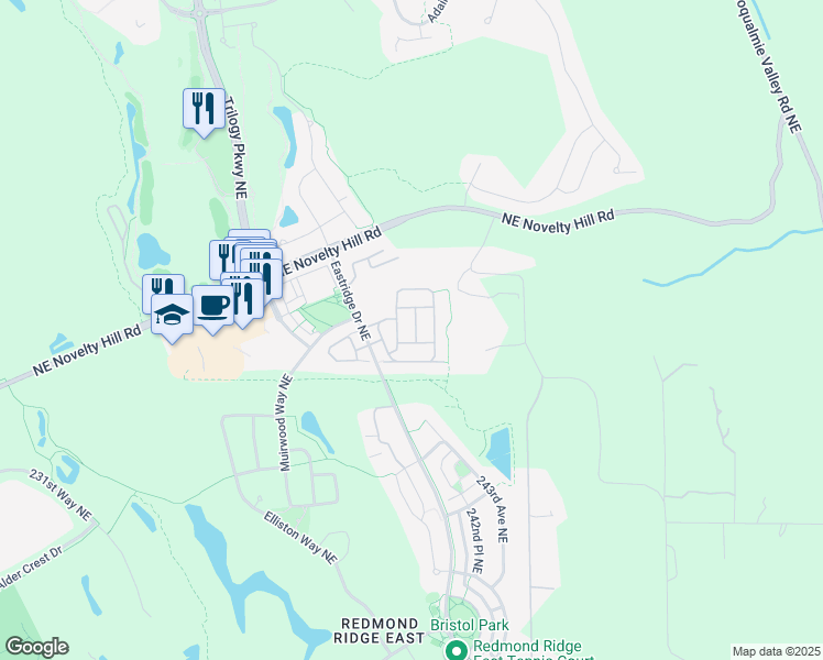 map of restaurants, bars, coffee shops, grocery stores, and more near 24000 Northeast 112th Lane in Redmond