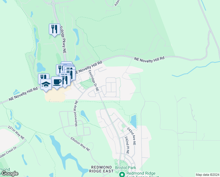 map of restaurants, bars, coffee shops, grocery stores, and more near 24000 Northeast 112th Lane in Redmond