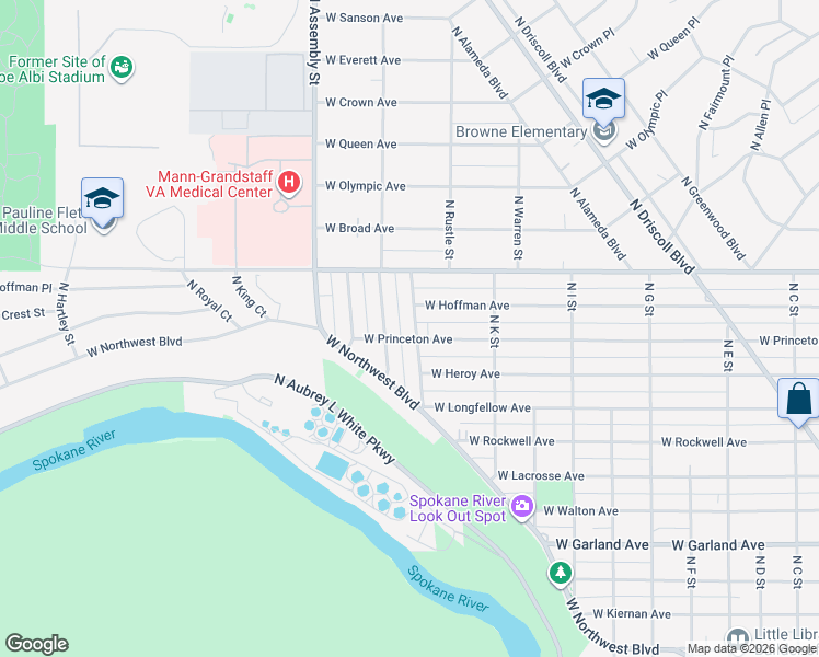 map of restaurants, bars, coffee shops, grocery stores, and more near 4606 North Bemis Street in Spokane