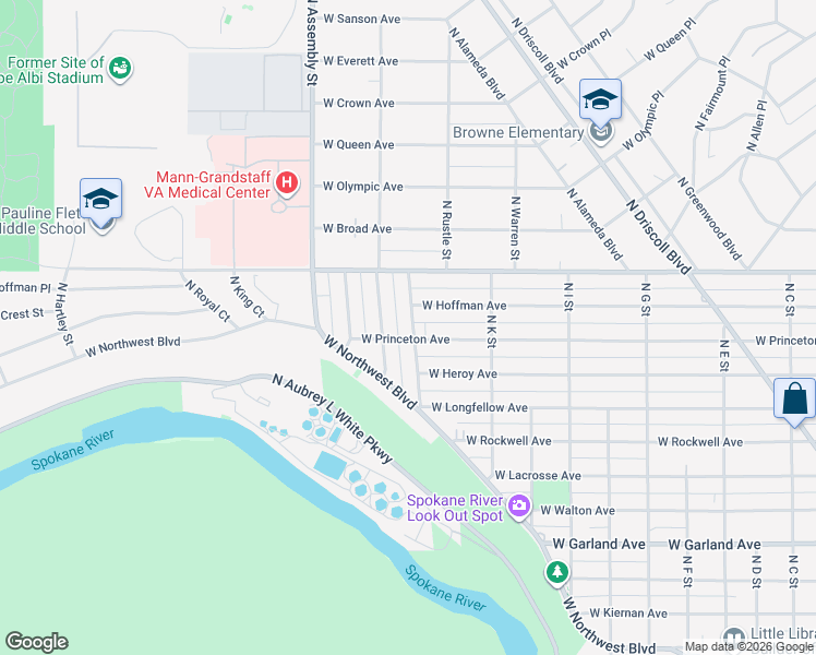 map of restaurants, bars, coffee shops, grocery stores, and more near 4606 North Bemis Street in Spokane