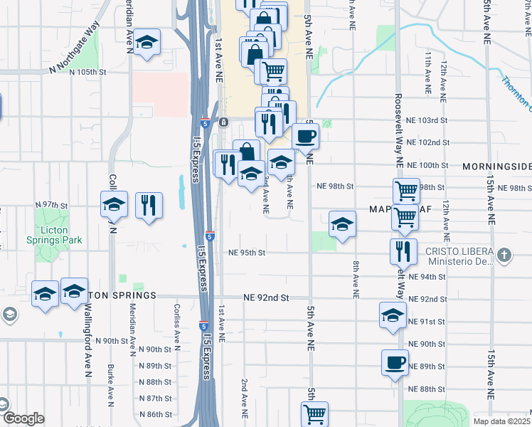 map of restaurants, bars, coffee shops, grocery stores, and more near 9709 3rd Avenue Northeast in Seattle