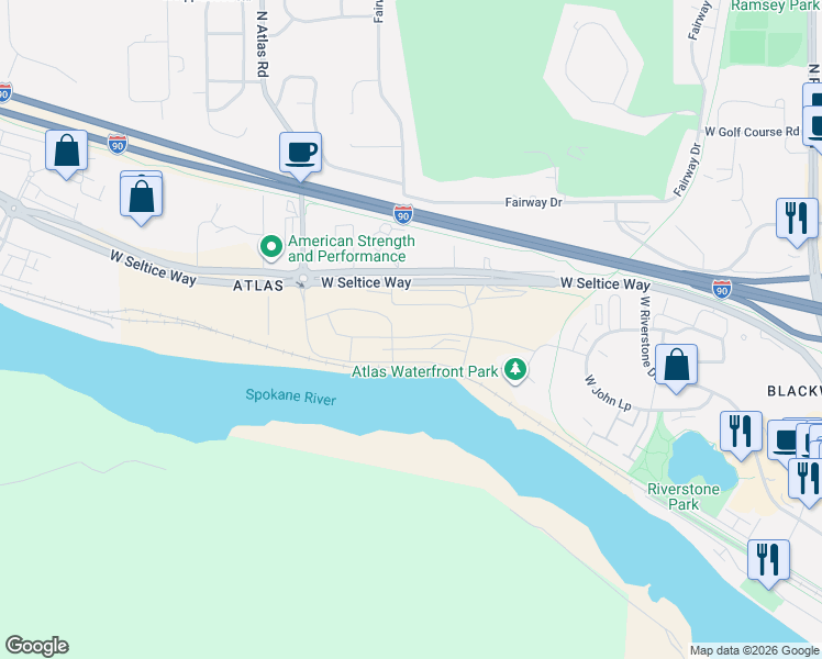 map of restaurants, bars, coffee shops, grocery stores, and more near 2772 West Seltice Way in Coeur d'Alene