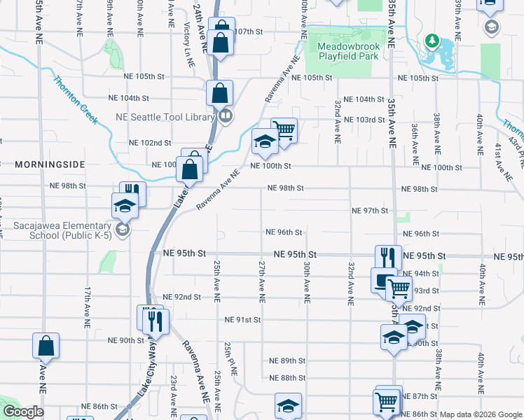 map of restaurants, bars, coffee shops, grocery stores, and more near Northeast 97th Street in Seattle