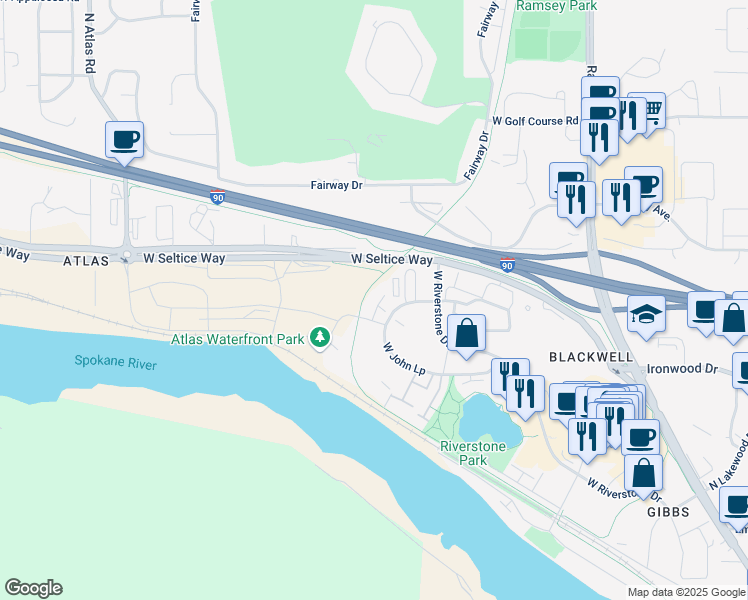map of restaurants, bars, coffee shops, grocery stores, and more near 3011 N Casa Court in Coeur d'Alene