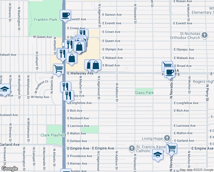 map of restaurants, bars, coffee shops, grocery stores, and more near 321 East Hoffman Avenue in Spokane