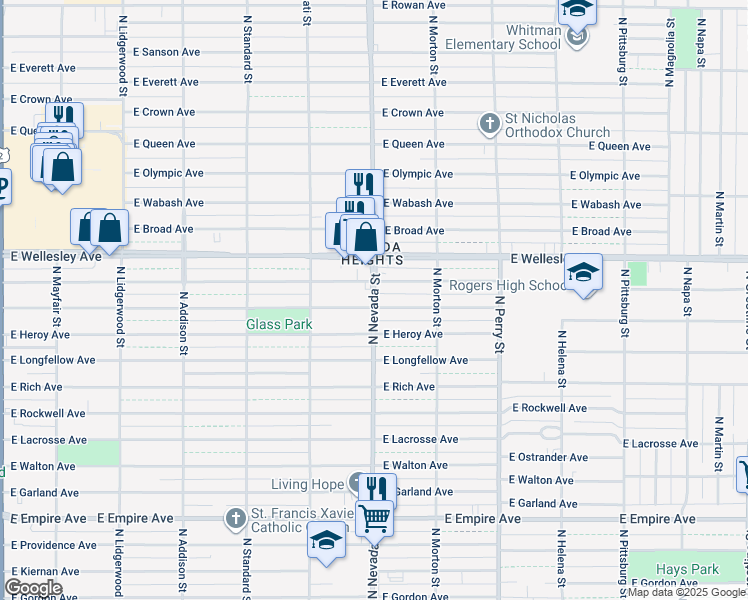 map of restaurants, bars, coffee shops, grocery stores, and more near 1011 East Hoffman Avenue in Spokane
