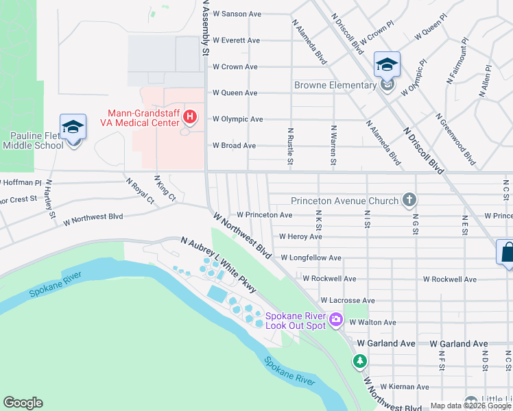 map of restaurants, bars, coffee shops, grocery stores, and more near 4606 North Bemis Street in Spokane