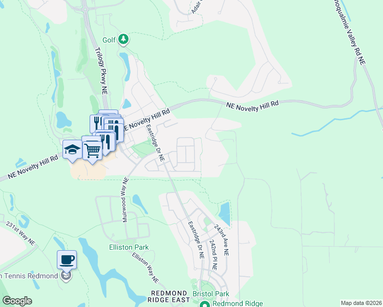 map of restaurants, bars, coffee shops, grocery stores, and more near 11352 241st Lane Northeast in Redmond