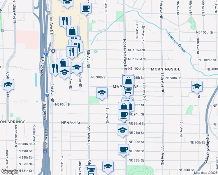 map of restaurants, bars, coffee shops, grocery stores, and more near 9721 8th Avenue Northeast in Seattle