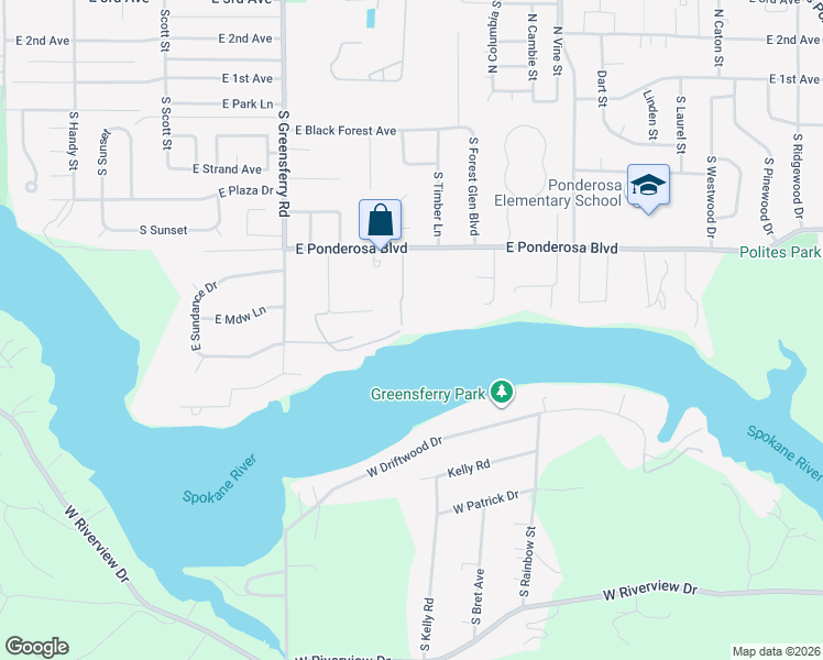 map of restaurants, bars, coffee shops, grocery stores, and more near 9427 East Marine Drive in Post Falls