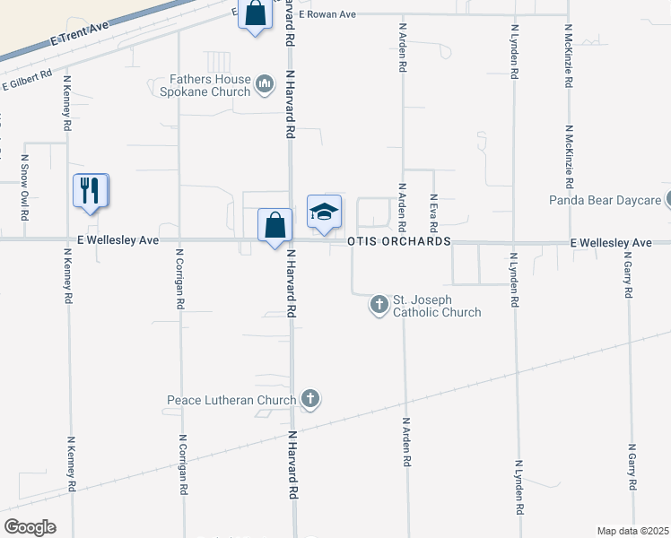 map of restaurants, bars, coffee shops, grocery stores, and more near 22000 East Wellesley Avenue in Otis Orchards-East Farms