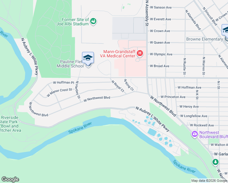 map of restaurants, bars, coffee shops, grocery stores, and more near 4607 North Royal Court in Spokane