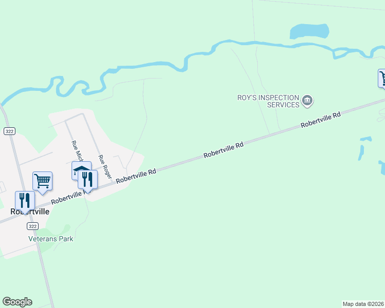 map of restaurants, bars, coffee shops, grocery stores, and more near 1134 Robertville Road in Robertville