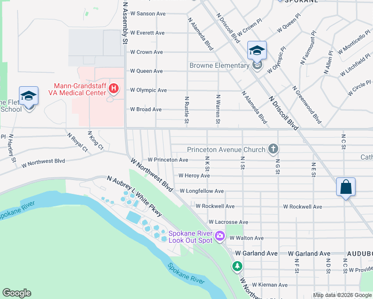 map of restaurants, bars, coffee shops, grocery stores, and more near 4020 West Hoffman Avenue in Spokane