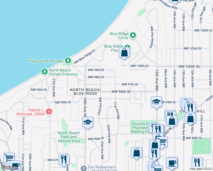 map of restaurants, bars, coffee shops, grocery stores, and more near 2148 23rd Avenue Northwest in Seattle