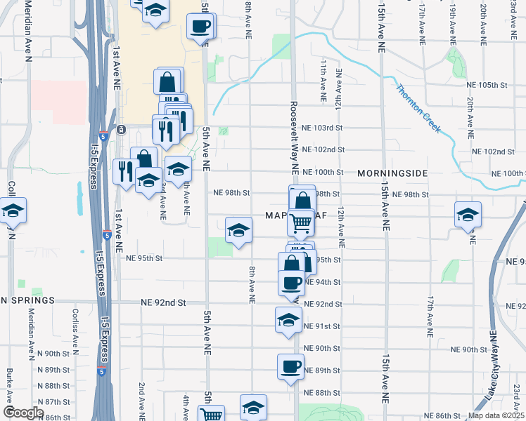 map of restaurants, bars, coffee shops, grocery stores, and more near 814 Northeast 97th Street in Seattle