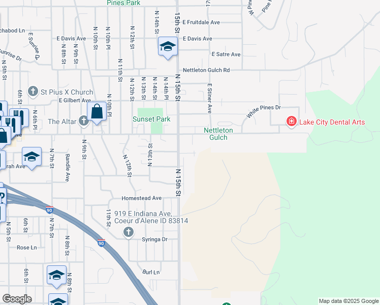 map of restaurants, bars, coffee shops, grocery stores, and more near 2511 North 16th Street in Coeur d'Alene