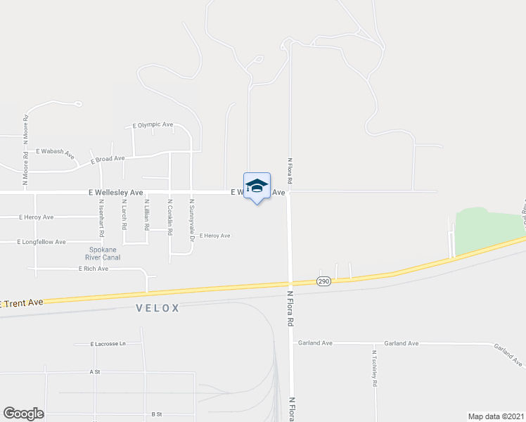 map of restaurants, bars, coffee shops, grocery stores, and more near 16924 East Wellesley Avenue in Spokane