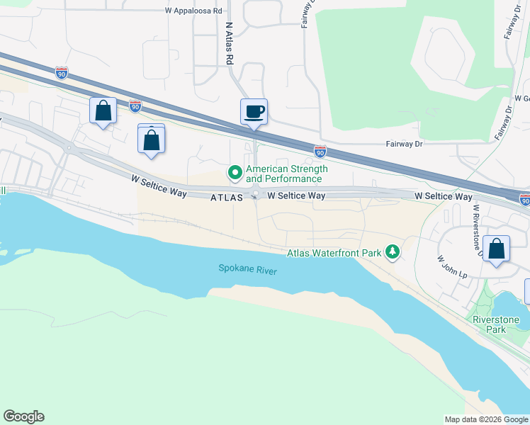 map of restaurants, bars, coffee shops, grocery stores, and more near 3074 West Seltice Way in Coeur d'Alene