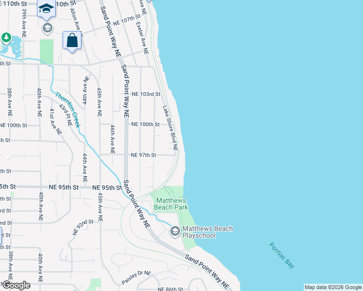 map of restaurants, bars, coffee shops, grocery stores, and more near 9716 Lake Shore Boulevard Northeast in Seattle