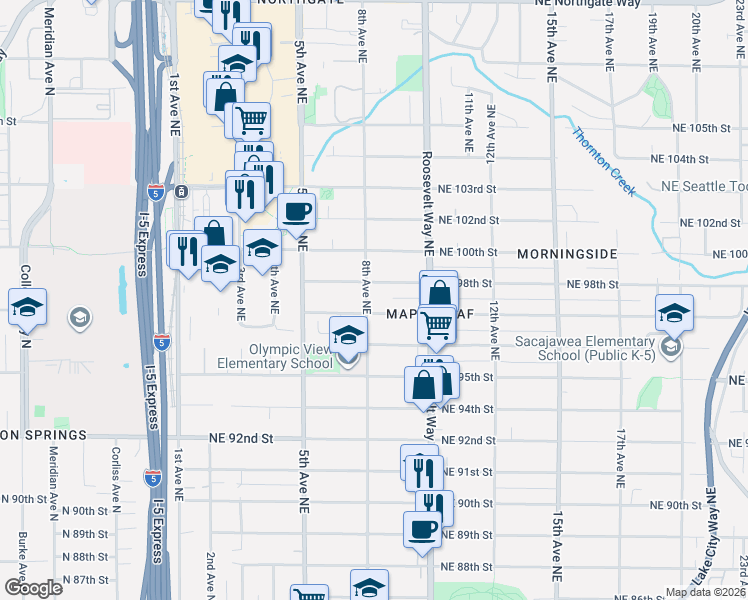 map of restaurants, bars, coffee shops, grocery stores, and more near 9710 8th Avenue Northeast in Seattle