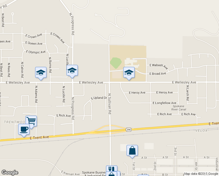 map of restaurants, bars, coffee shops, grocery stores, and more near in Spokane Valley