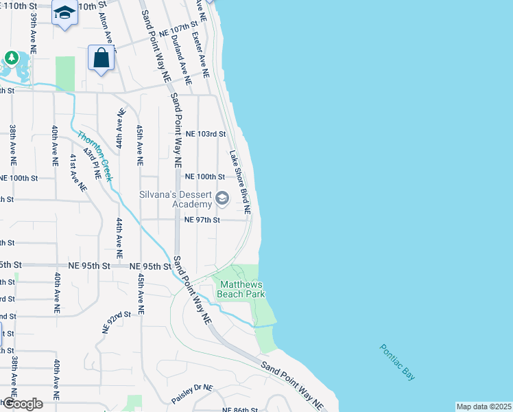 map of restaurants, bars, coffee shops, grocery stores, and more near 9716 Lake Shore Boulevard Northeast in Seattle