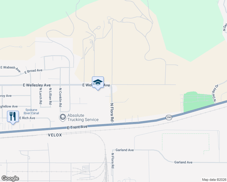 map of restaurants, bars, coffee shops, grocery stores, and more near 4708 North Flora Road in Spokane Valley