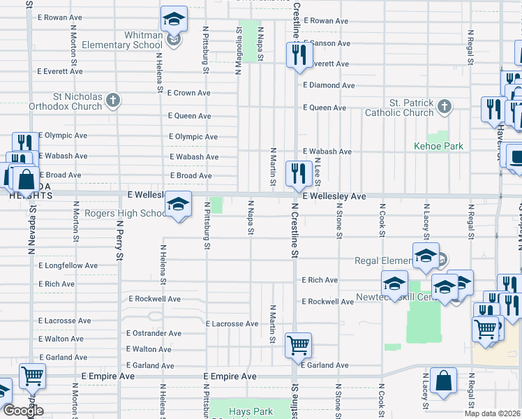 map of restaurants, bars, coffee shops, grocery stores, and more near 1913 E Hoffman Ave in Spokane