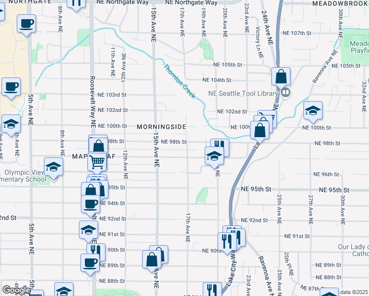 map of restaurants, bars, coffee shops, grocery stores, and more near 9717 17th Avenue Northeast in Seattle