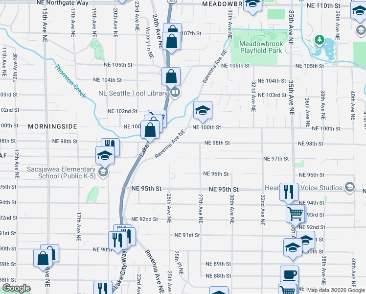 map of restaurants, bars, coffee shops, grocery stores, and more near 2511 Northeast 98th Street in Seattle