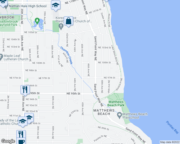 map of restaurants, bars, coffee shops, grocery stores, and more near 9720 46th Avenue Northeast in Seattle