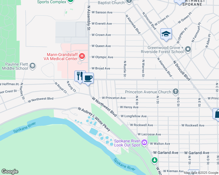 map of restaurants, bars, coffee shops, grocery stores, and more near 4606 North Bemis Street in Spokane