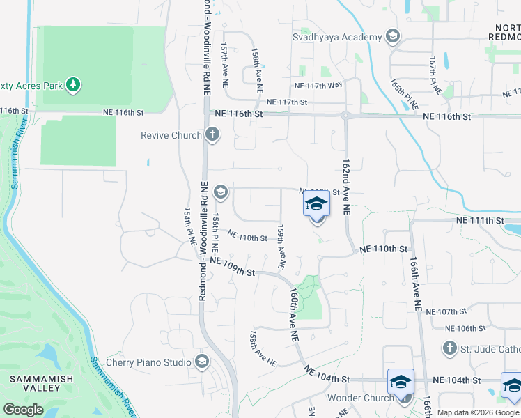 map of restaurants, bars, coffee shops, grocery stores, and more near 15803 Northeast 111th Court in Redmond
