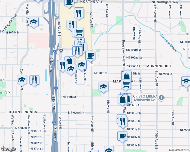 map of restaurants, bars, coffee shops, grocery stores, and more near 532 Northeast 97th Street in Seattle