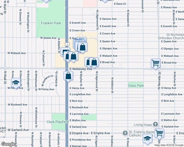 map of restaurants, bars, coffee shops, grocery stores, and more near 211 East Hoffman Avenue in Spokane