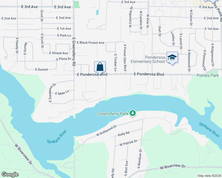 map of restaurants, bars, coffee shops, grocery stores, and more near 9427 East Marine Drive in Post Falls